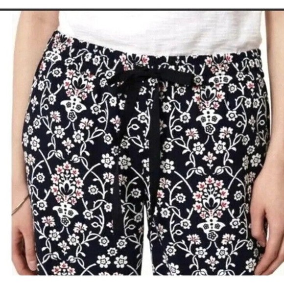 Ann Taylor Loft Women's Pants Red White Blue Pull on Casual Floral Wide Leg S - Picture 2 of 9